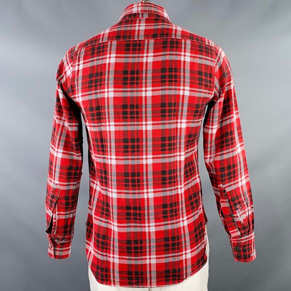HOLLYWOOD TRADING CO L Red Black White Plaid Distressed Cotton Long Sleeve Shirt - Picture 3 of 6